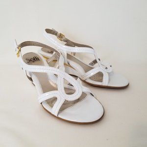 Sofft Womens Wedge Sandals White Patent Leather 7M